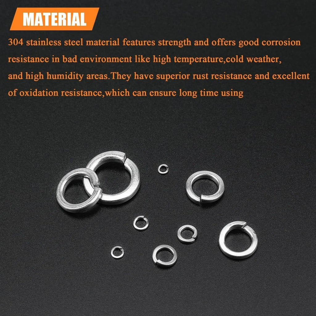 304 stainless steel spring lock washer combination box set with 900 pieces in various sizes