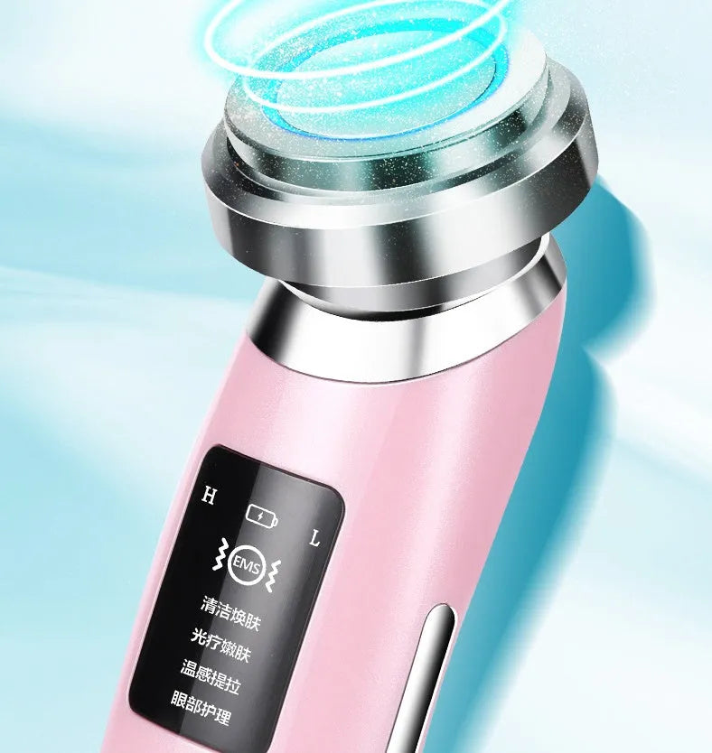 Pink cleansing and rejuvenating beauty instrument with compact 185mm length for home facial care