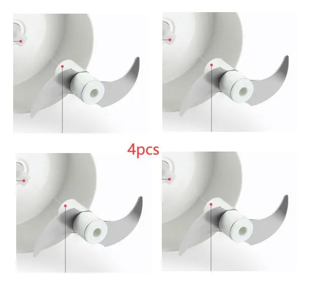 White manual food chopper with 304 stainless steel blades and magnetic attachment, 8.5 x 7 cm size