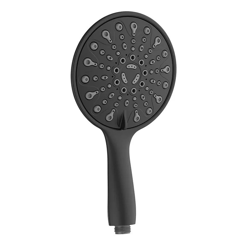 Six-function handheld shower head with ABS plastic construction and electroplated finish