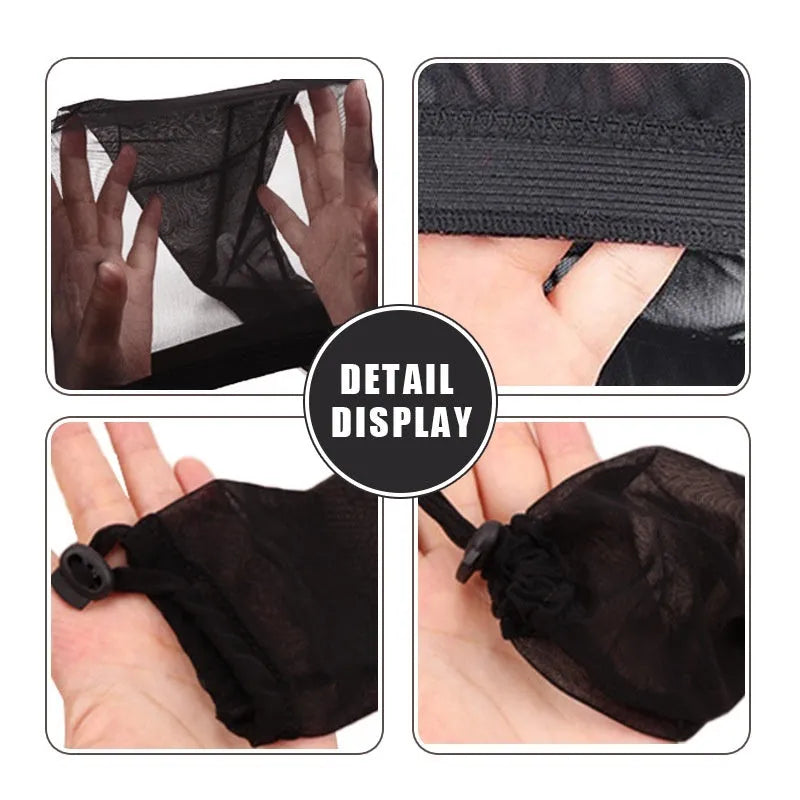 Mesh wig cap in spandex material showing stretch and breathable construction