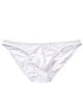 Men's black ice silk nylon briefs with low waist triangular cut showing quick-drying fabric texture