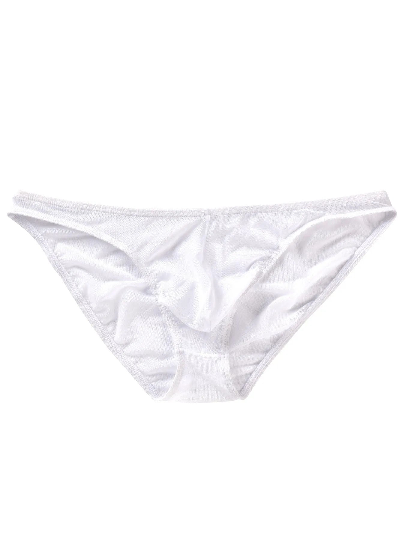 Men's black ice silk nylon briefs with low waist triangular cut showing quick-drying fabric texture