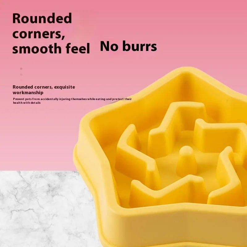 Yellow rough plastic slow feeding dog bowl with non-slip bottom 20.1 cm diameter