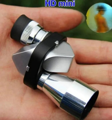 Compact aluminium alloy 8x20 pocket monocular telescope with foldable eyecup, shown with its canvas case.