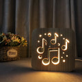 Pine wood USB-powered 3D LED atmosphere light with warm white illumination measuring 19 x 19 x 3 cm
