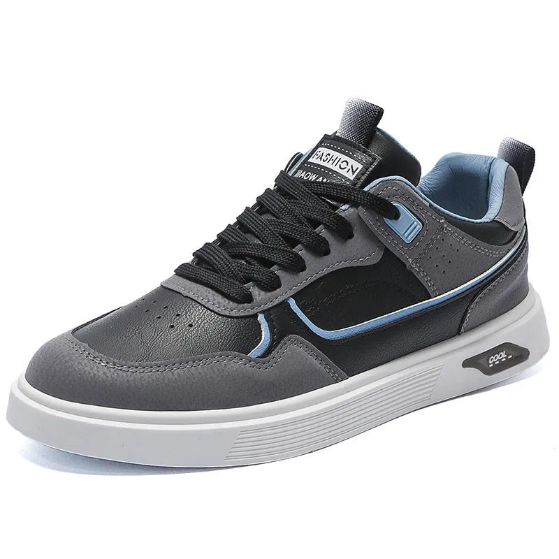 Men's Korean-style low-top canvas board shoes in black, beige, or grey with mesh lining