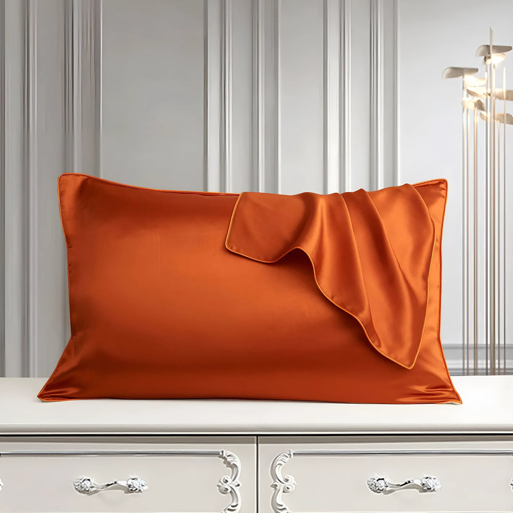 100% mulberry silk pillowcase 48x74cm palace luxury style with inlaid rope edge in champagne gold