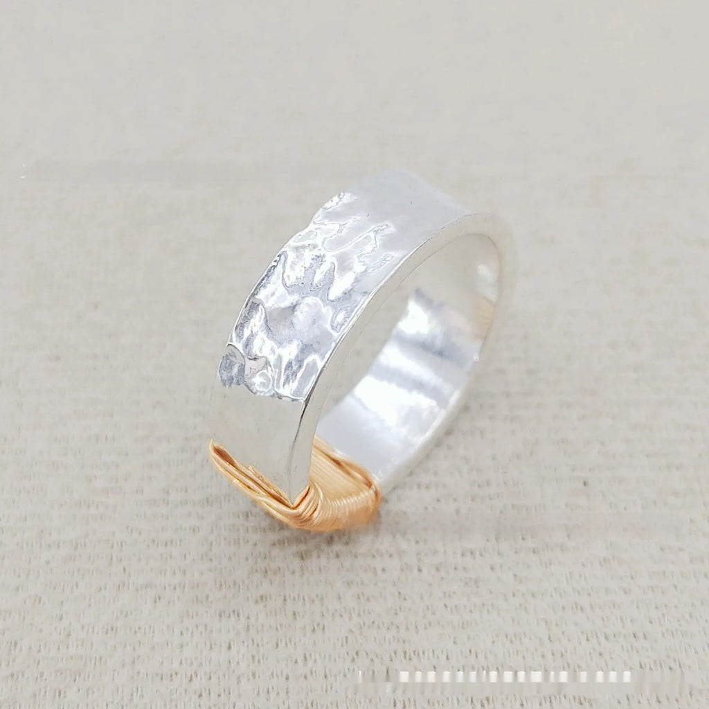 Copper vintage ring bracelet with irregular coil geometric design in silver golden electroplated finish