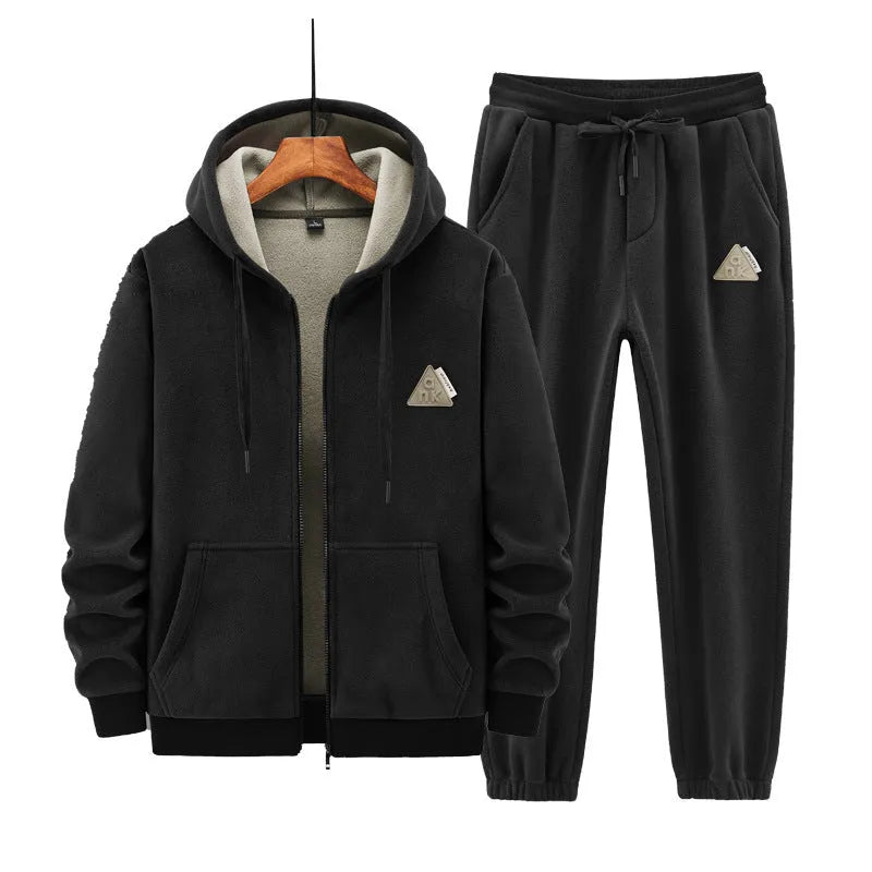 Men's grey hooded cashmere-feel sweater and matching trousers casual sports suit set