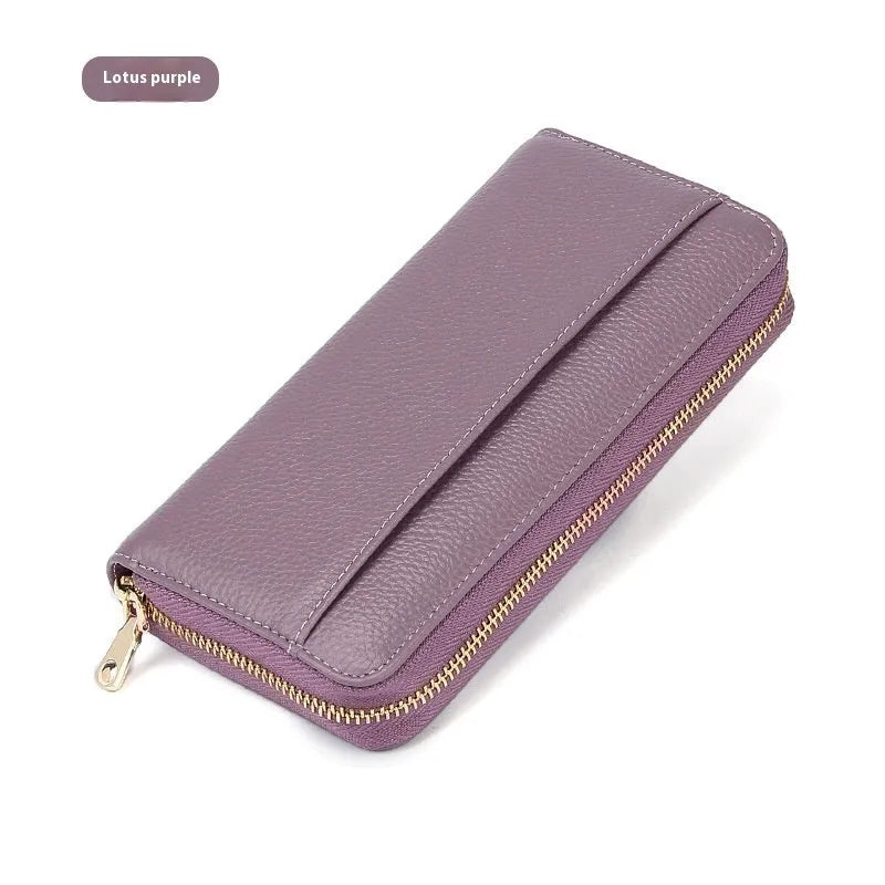 Genuine leather long wallet for women in six colour options with anti-theft card swiping function