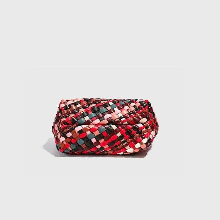 Women's handmade woven PU shoulder bag in casual style, 18x11x14cm, available in multiple colours