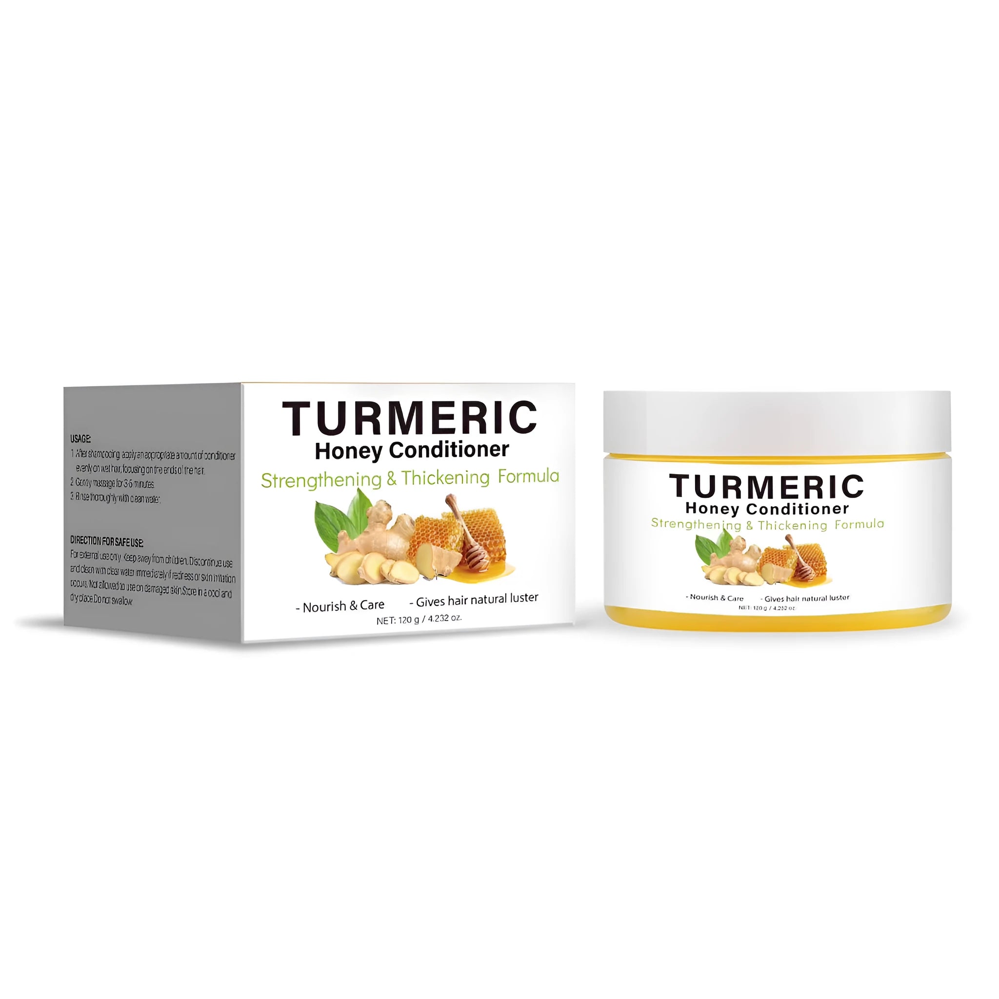 Turmeric Honey Conditioner 120g in a white tub with yellow label