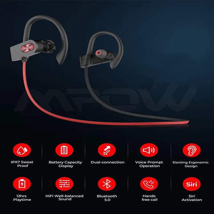 Flame2 black hanging ear Bluetooth headset showing ear hook design