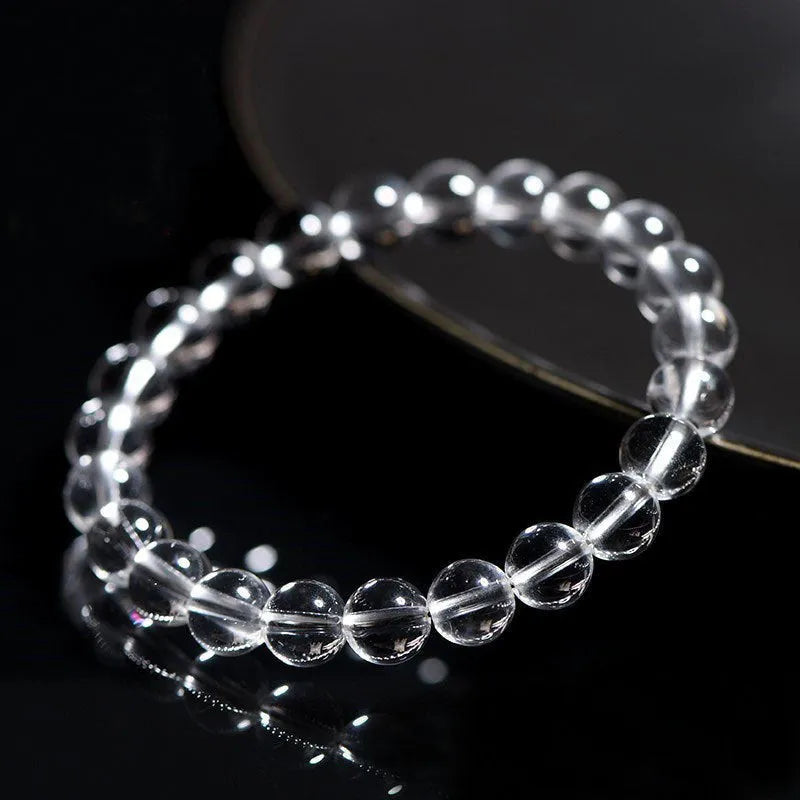 Natural Donghai crystal bracelet with old materials white water round beads in geometry style