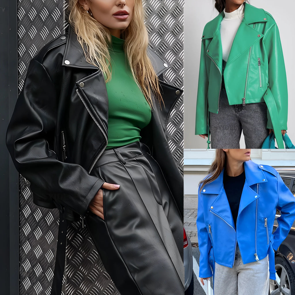 Punk short belt lapel locomotive style jacket in polyester fibre with Peter Pan collar