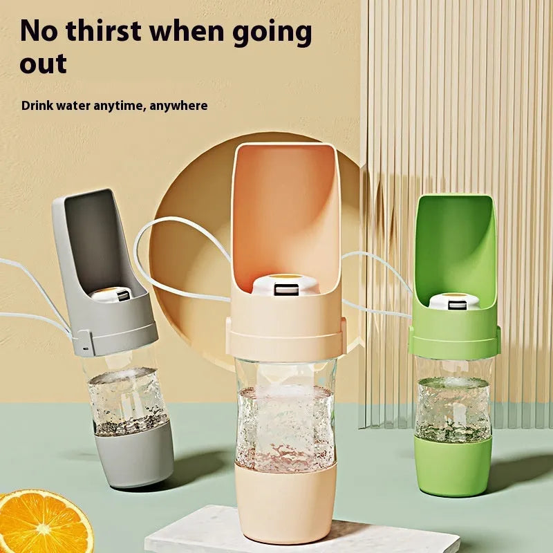 2 In 1 Travel Dog Water Bottle 690ml PP PET pet water dispenser feeder with lanyard for outdoor walks