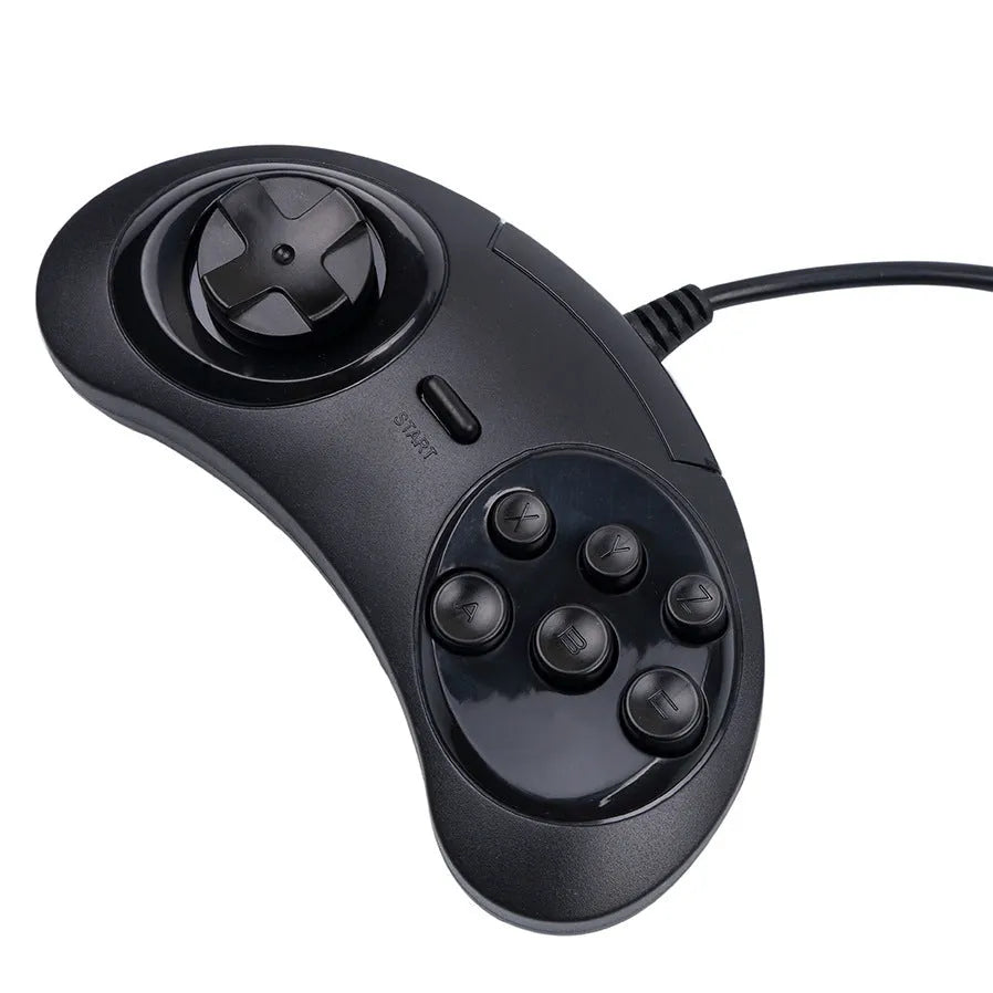 Black Sega USB computer game controller with 1.8 metre cable showing dimensions 15.5cm x 8.5cm