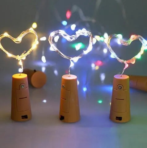 Copper wire LED string light with 20 bulbs and plastic bottle stopper for decorative lighting