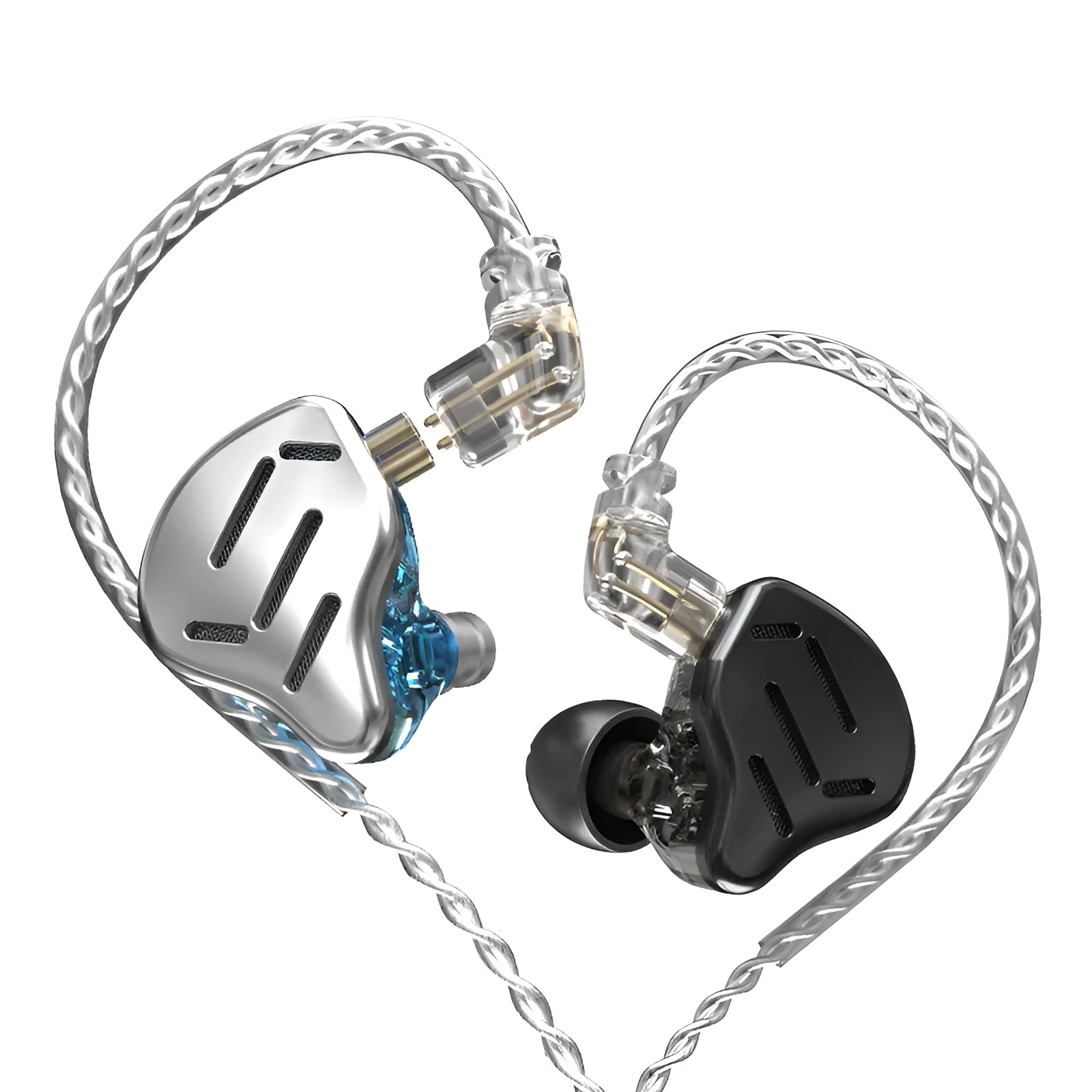 KZ ZAX in-ear headphones with hybrid ring iron driver, L-bend 3.5mm plug, and 1.25m cable