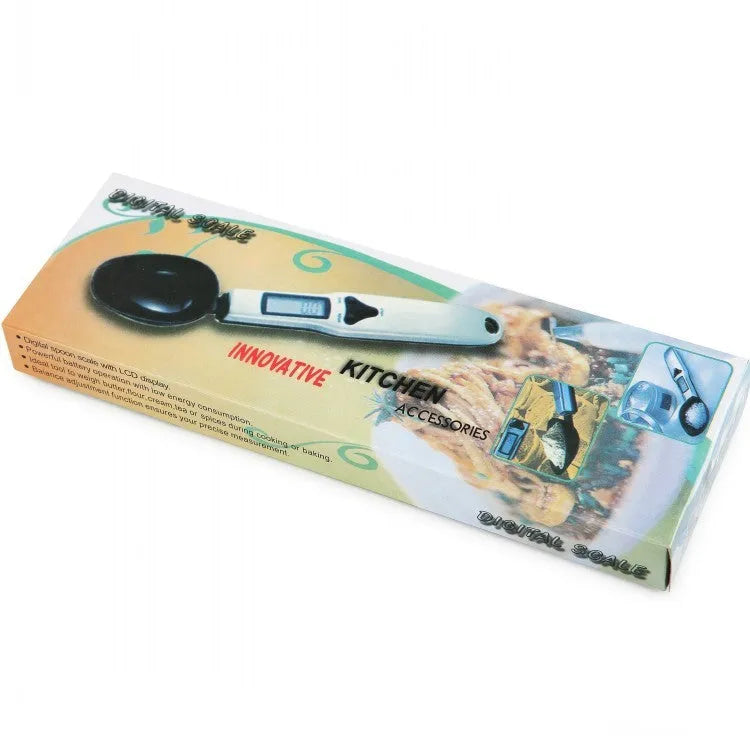 Smart measuring spoon digital scale with stainless steel body and digital display, 0.1g precision, 300g capacity