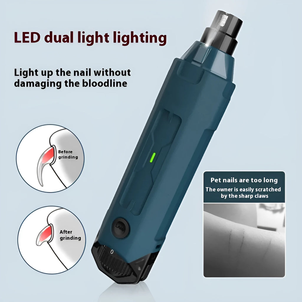 Pet 6-speed control nail piercing device in dark blue with LED light and fine grinding head