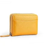 Men's and women's genuine leather zipper coin purse in solid colour with sewing line detailing