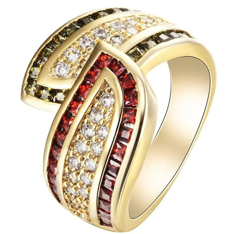 Women's gold-tone alloy ring with peridot-coloured stone, CR6313 finish, available in sizes No 6 to No 10