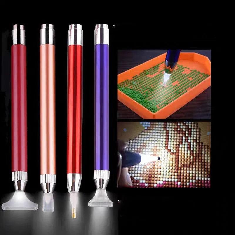 Luminous single-head diamond painting drill pen in gold with aluminium alloy body