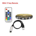 Flexible LED strip light bent into shape with remote control and adhesive backing visible.