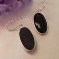 Geometric Chinese style women's earrings with oval black agate pendant and 925 silver electroplated finish