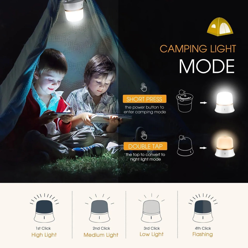 White touch-control bedside night light with RGB colour changing on a wooden table.