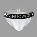 Hollow mesh breathable high fork low waist men's briefs in white and black polyester fibre
