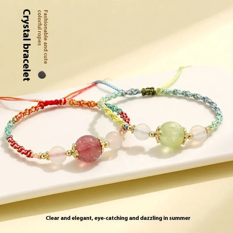 Hand-woven couple bracelet with white agate and prehnite beads, 12mm 8mm, electroplated finish