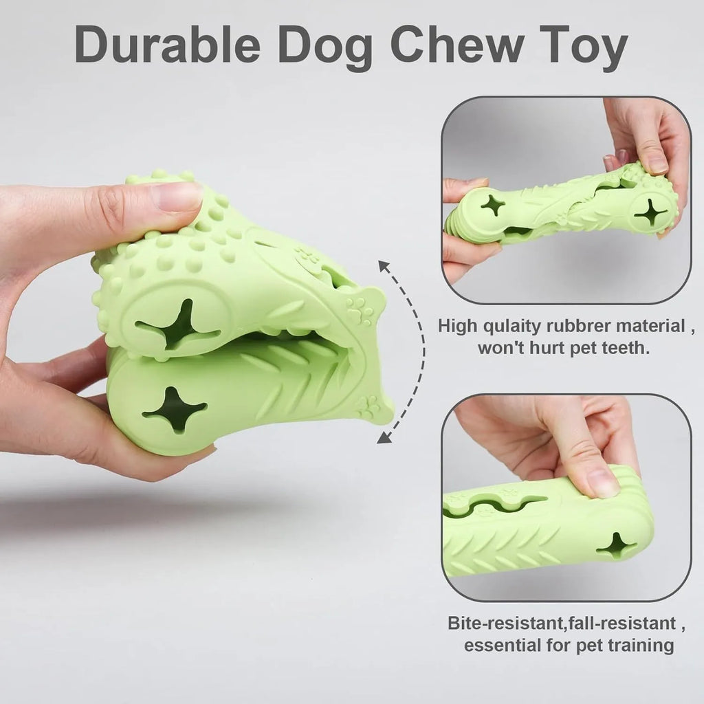 Natural rubber bone-shaped dog chew toy in blue, green and orange colours for aggressive chewers