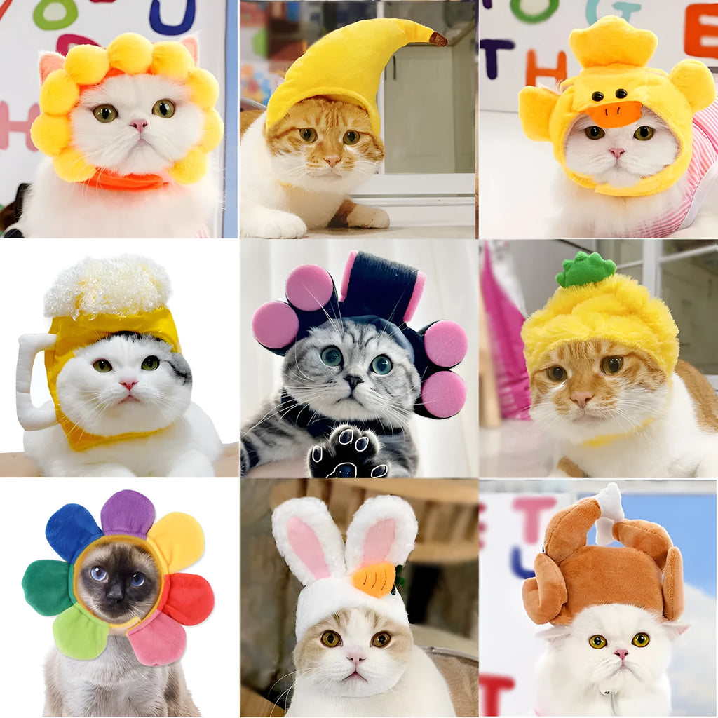 Sunflower cat hat cloth embroidery free size pet headgear on a cat