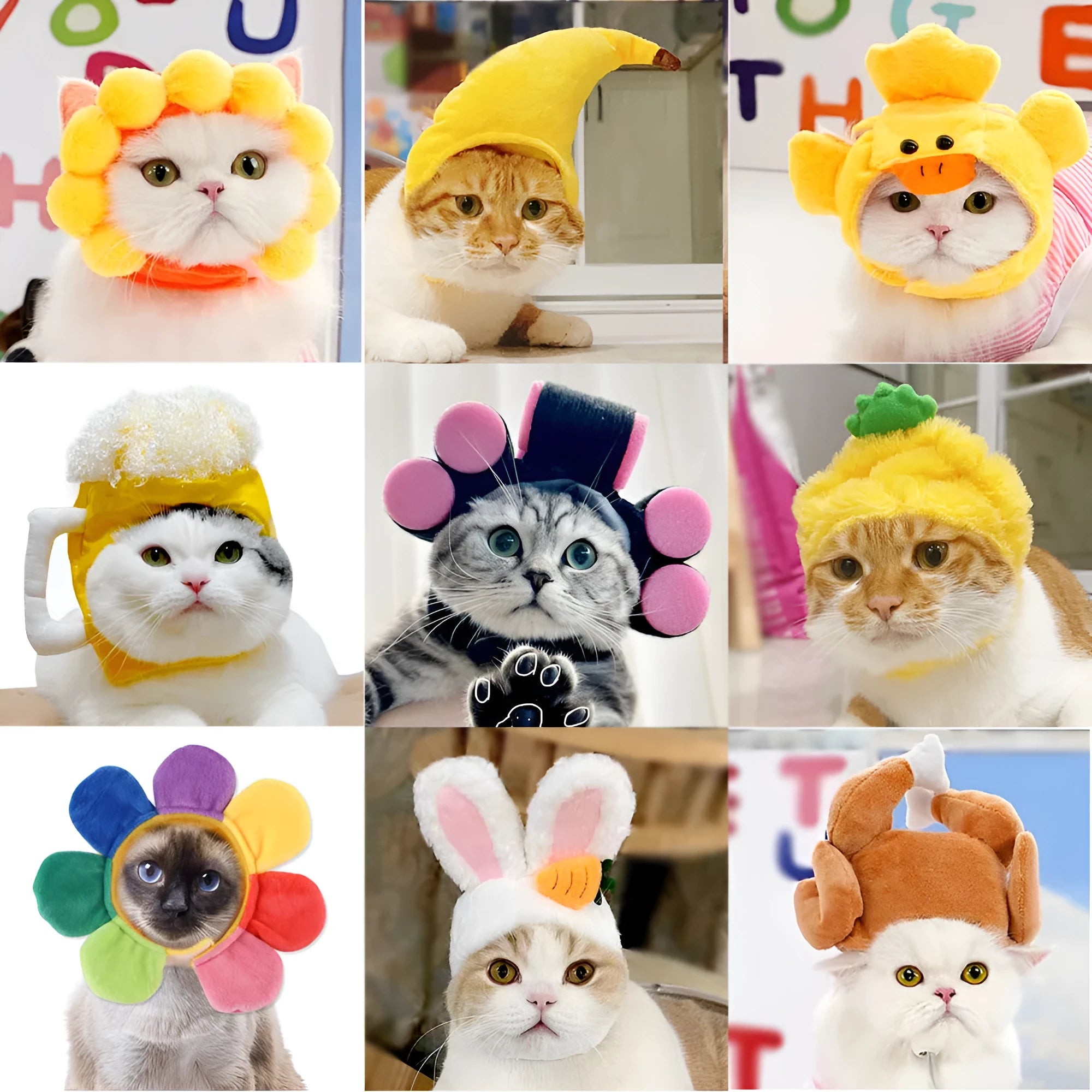 Sunflower cat hat cloth embroidery free size pet headgear on a cat