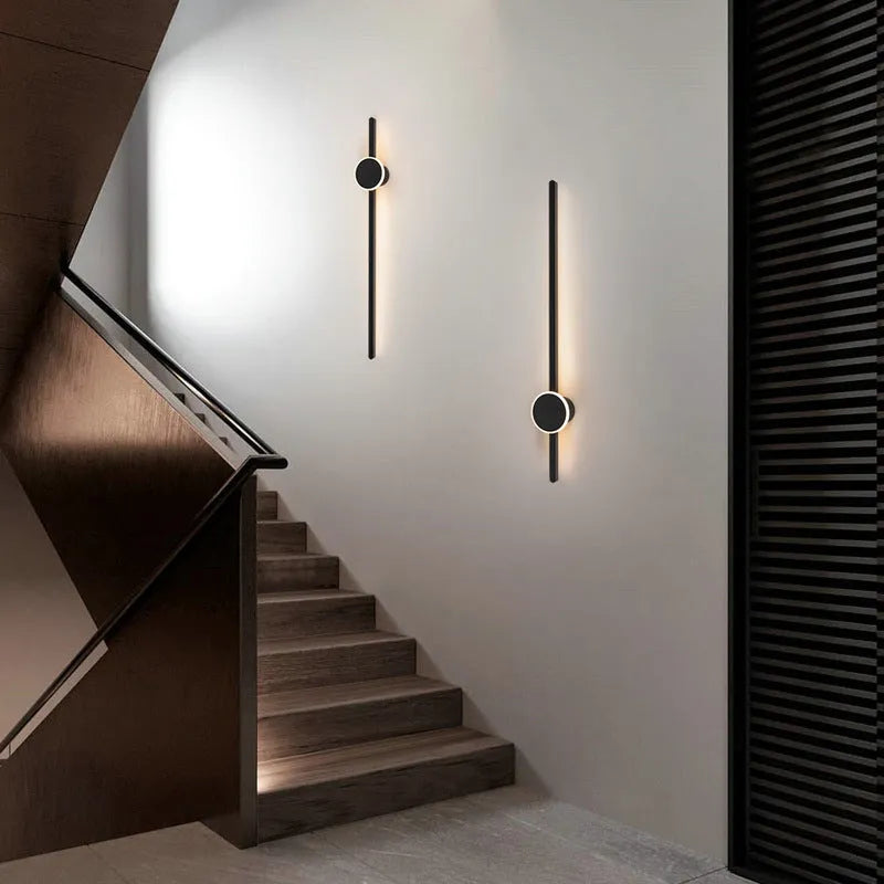 Modern minimalist grid-free pole gate wall lamp with three-color LED acrylic shade left configuration for bedside
