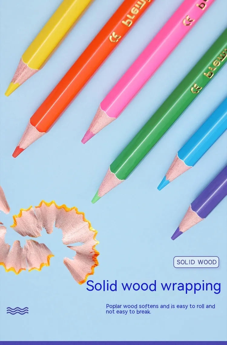 Set of wooden coloured pencils showing double-head lead tips, available in 6 or 12 piece sets.