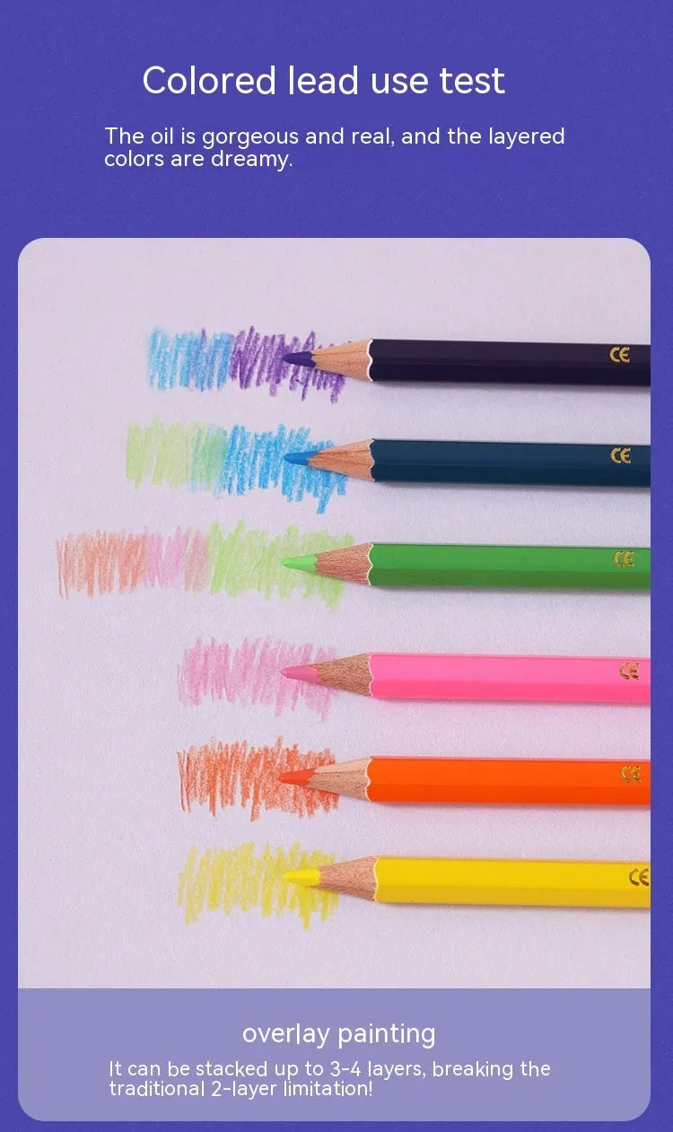 Set of wooden coloured pencils showing double-head lead tips, available in 6 or 12 piece sets.