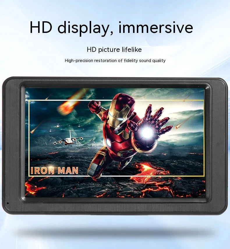 Black portable vehicle-mounted MP5 player with 7-inch LCD screen, front view