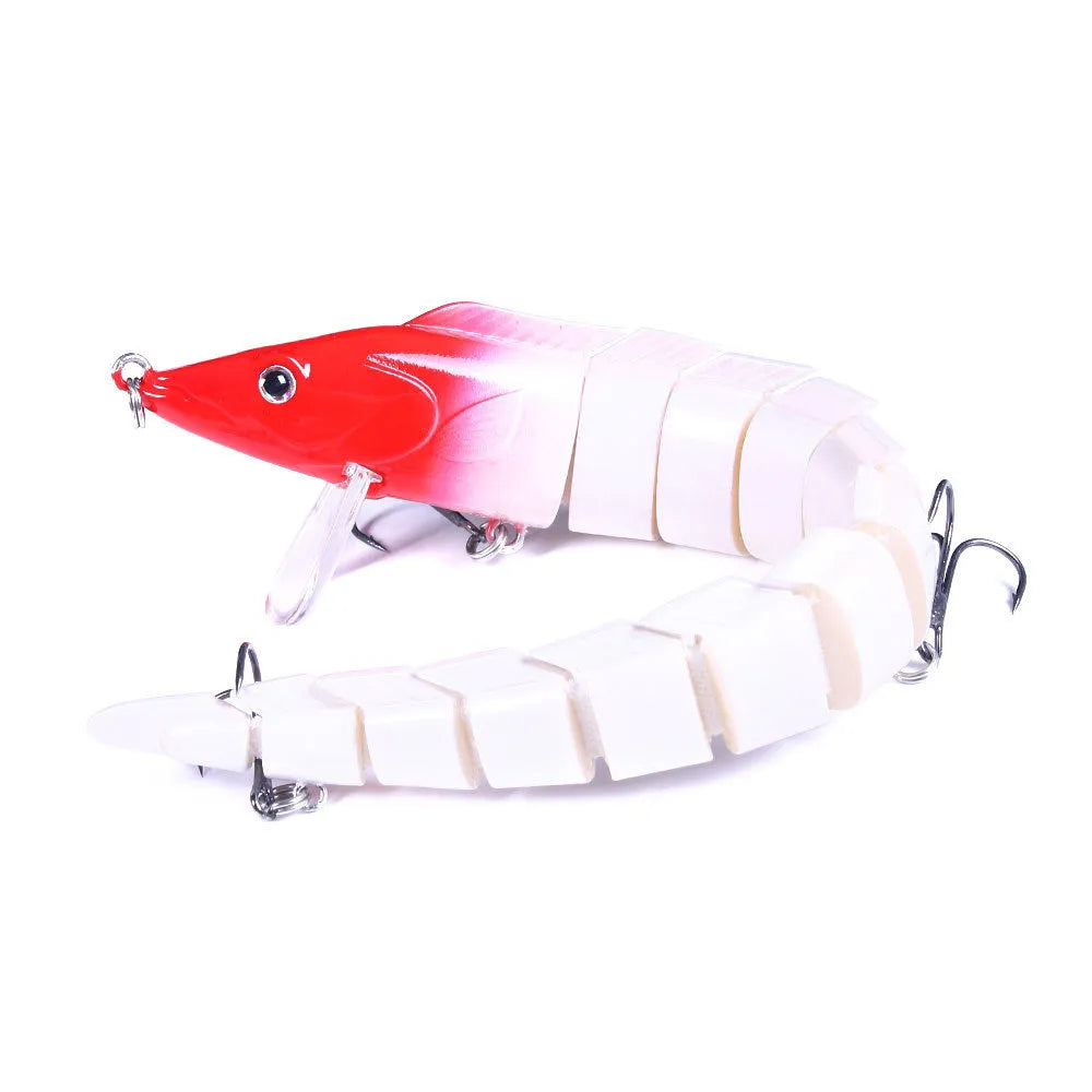 Multi-section simulated loach fishing lure showing jointed body design and natural colour pattern