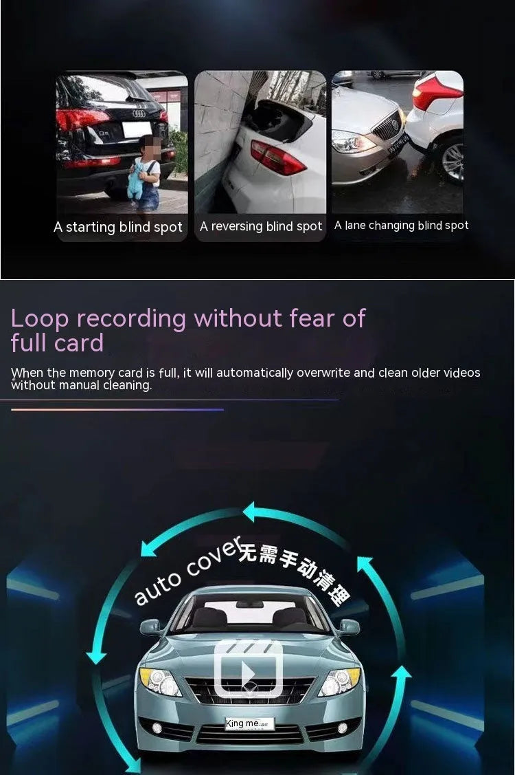 Dual-lens HD 3.5-inch driving recorder with 150-degree wide angle and night vision, displayed on a windscreen