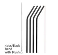 Colourful reusable stainless steel straws with non-slip threads, straight and elbow styles, on a table