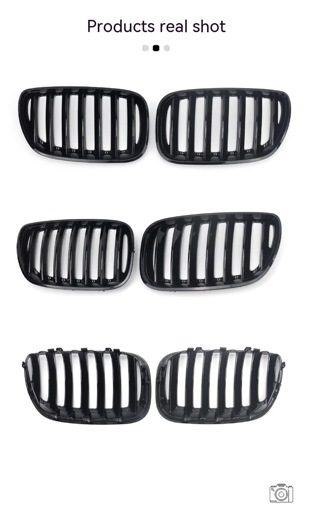 Bright black ABS medium mesh front grille set for BMW X5 E53 2000-2003, pair of two grilles