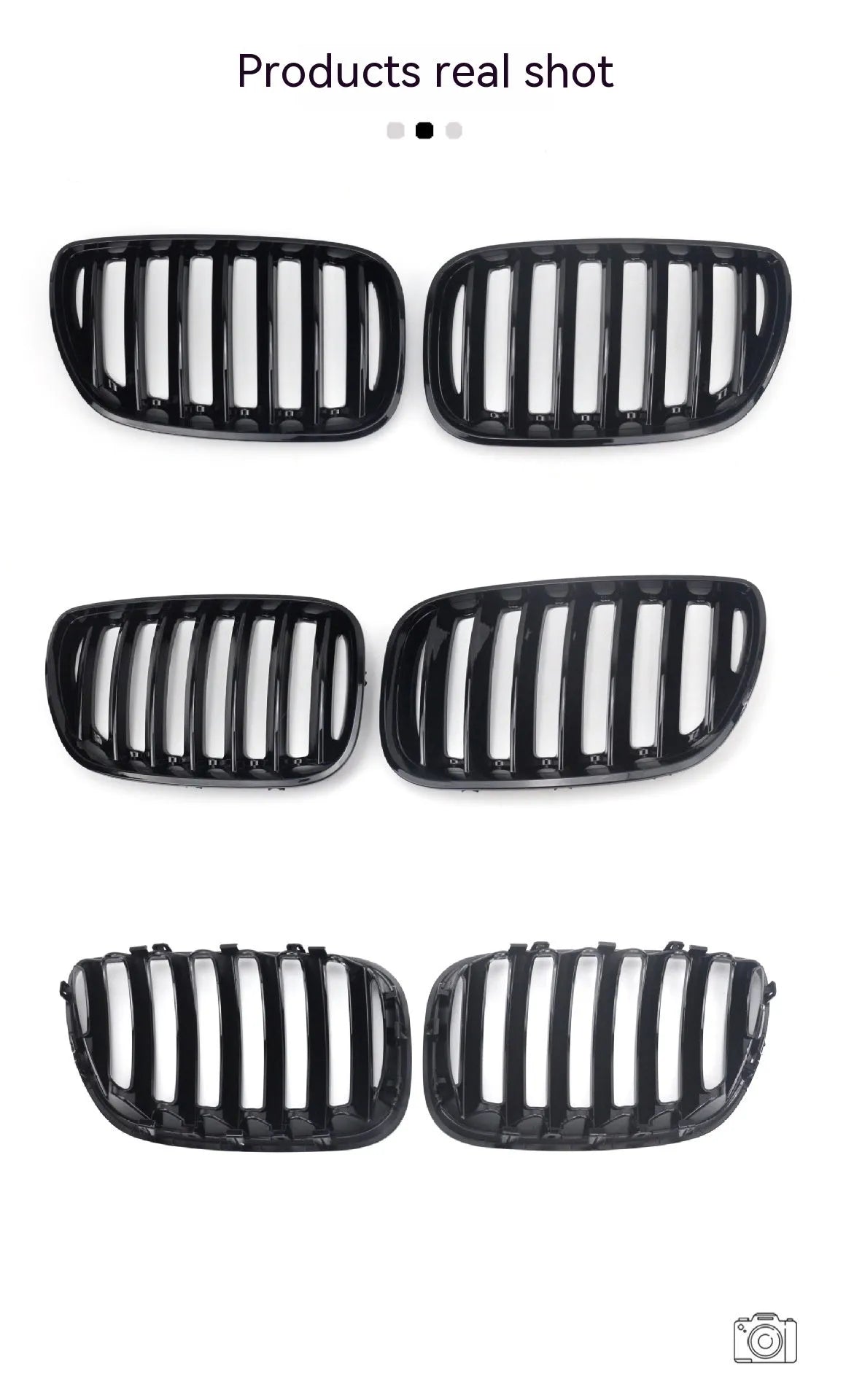 Bright black ABS medium mesh front grille set for BMW X5 E53 2000-2003, pair of two grilles
