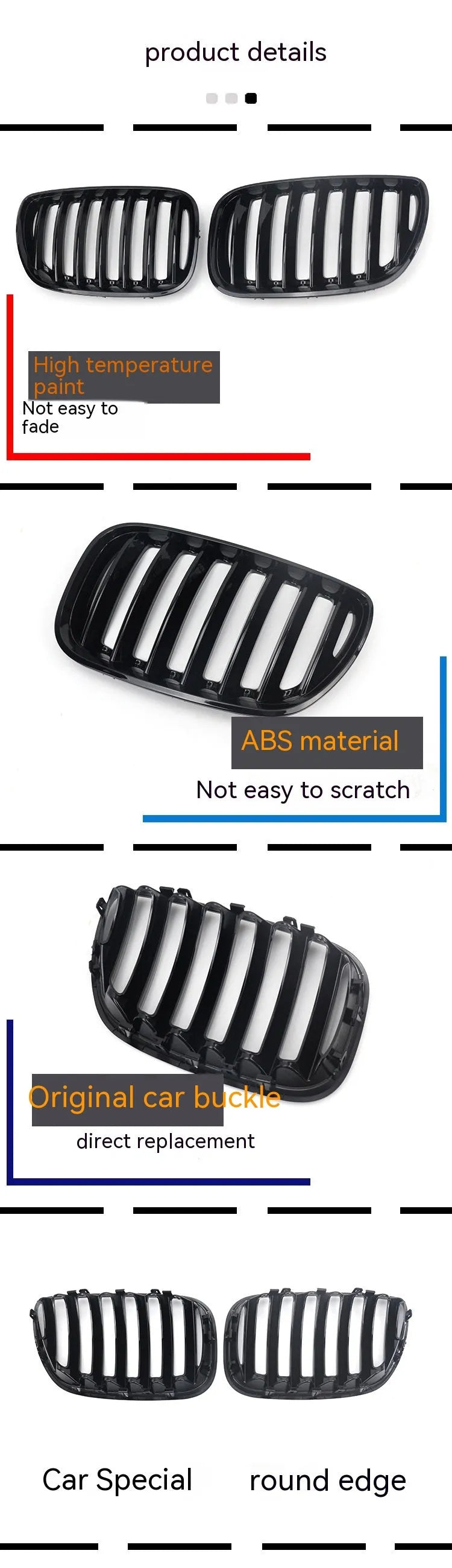 Bright black ABS medium mesh front grille set for BMW X5 E53 2000-2003, pair of two grilles