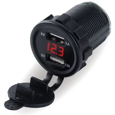 Waterproof motorcycle car charger with USB output and snap-on fitting