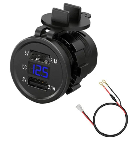 Waterproof motorcycle car charger with USB output and snap-on fitting