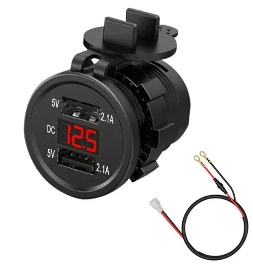 Waterproof motorcycle car charger with USB output and snap-on fitting